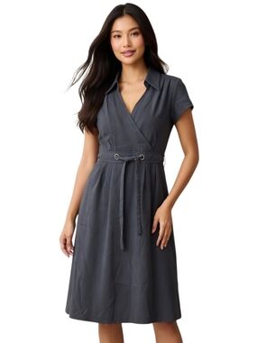 VINTAGE Black Wrap Shirt Dress with Waist Tie ( SIZE :10)